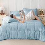 JOLLYVOGUE California King Comforter Set, Ultra-Soft Bed in a Bag Cal King Size 7 Pieces, Oeko-TEX Certified Bedding Set with Down Alternative Comforter, Sheets, Pillowcases & Shams, Lake Blue