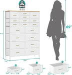 Modern Chest of Drawers for Bedroom，Tall White Fabric Dresser with 18 Deep Drawers, Large Vertical Storage Organizer Cabinet for Closet, Nursery, Office