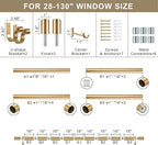 Curtain Rods for 28-130” Windows, Splicing Construction, 1” Adjustable Drapery Rod with Aluminum Alloy Brackets and Finials for Window, Sliding Door, Patio, Living Room Decoration, Brushed Gold