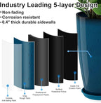 GameXcel Tall Flower Pot Indoor - Outdoor Plant Pot - Turquoise Glossy Planter - Elegant Stone Imitation - 12" Diameter 21" Tall with Drainage Holes and Saucer 2Pack