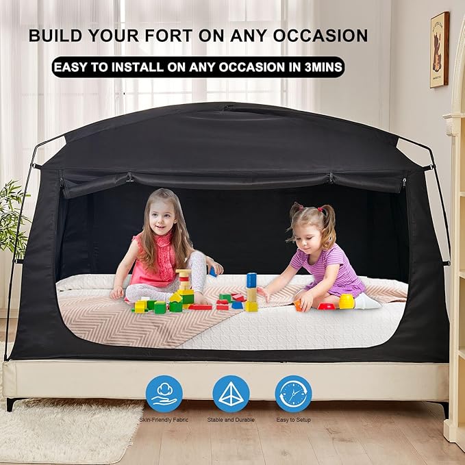 Privacy Blackout Sleep Bed Tent for Adults Kids Portable Bed Canopy Lightweight Breathable Mesh Windows Tents