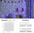 JMEXSUSS 300LED Red White and Blue Lights with Remote, 4th of July Lights Plug in, Patriots Curtain Hanging String Lights for Bedroom Wall Window Backdrop Indoor Outdoor 4th of July Decor, 9.8x9.8ft