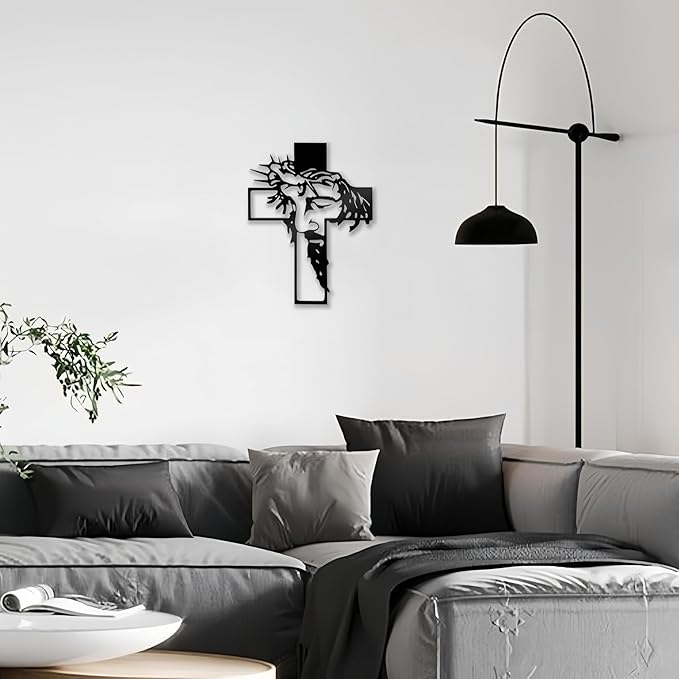 Black Jesus Crosses Wall Decor Crosses Metal Wall Art Suitable For Christmas Religious Home Living Room Wall Sculptures Rustic Church Decor Baptism Gift Ideas 9.84 * 12.59" in