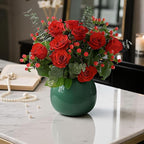 Flower Vase-Handcrafted Ceramic with Smooth Green Glaze, Small Vase for Flowers w/Waterproof Interior and Anti-Slip Bottom, Vases Home Decor Shelf Decor Table Centerpieces