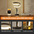 Modern Spiral RGB Table Lamp, Unique, 7 Colors 10 Light Modes LED, Touch Dimmable Cool Nightstand Lamps for Living Room Bedroom Office, Ideal Gift (Black)