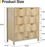 4 Drawer Dressers for Bedroom, Modern Closet Chest of Drawers with Waveform Fluted Panel, Large Wood Storage Dresser Organizer for Nursery Bedroom Living Room Hallway Closet, Natural