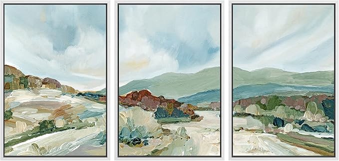 SIGNWIN Framed Canvas Print Wall Art Set Pastel Watercolor Blue Sky Mountain Range Landscape Nature Wilderness Illustrations Modern Art Decorative Scenic Relax/Calm for Bedroom - 16"x24"x3 White