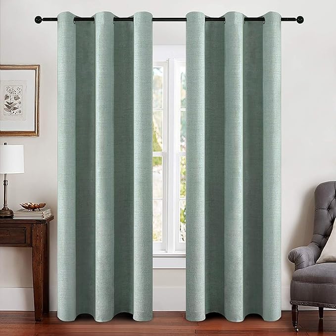 MIULEE Linen Blackout Curtains and Drapes 100% Room Darken Thermal Insulated Grommet Window Panels with Coating 2 PCs W 42 x L 90 inches Seafoam Green