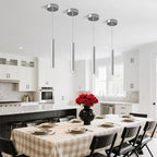 Modern LED Pendant Light Fixtures Chrome Long Tube Pendant Lights 2 Pack Pendant Lighting for Bedroom Dining Room Bar Kitchen Island Hanging Light Height Adjustable, 3000K