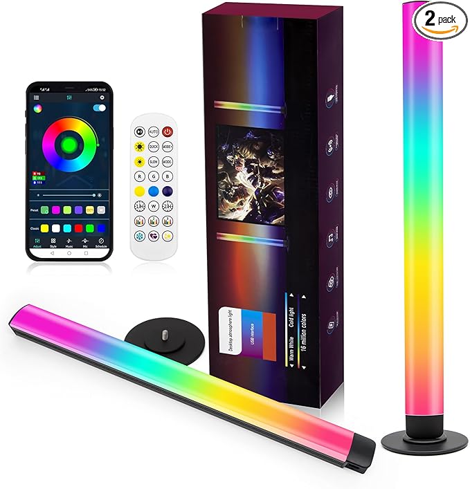 Smart LED Light Bars, RGB Light Bar for Room, 16 Million Colors & 213 Preset Modes Gaming Lights, Remote Control & App Control, Dynamic Music Sync Mode TV Backlight, USB Powered Ambient Lighting