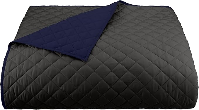 Martex Reversible Coverlet – King Bed Quilt – Lightweight King Size Bedding – Durable King Size Quilts for Bed – Soft - Easy Care Bedding – Graphite/Navy