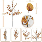 6pcs Artificial Fall Eucalyptus Stems Leaves Fall Decorations Silk Fake Eucalyptus Branches for Vase Boquets Autumn Home Wedding Table Thanksgiving Decor Yellow