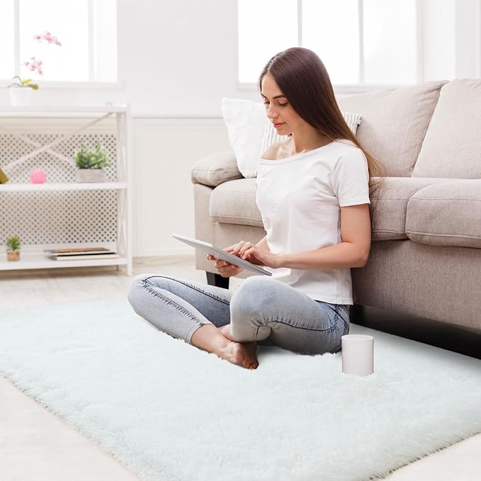 7x10 Area Rug for Living Room: White Shag Area Rug 7 X 10 Carpet for Living Room - Fluffy Rug 7x10 Modern Indoor Soft Shaggy Fuzzy Floor rgus for Bedroom