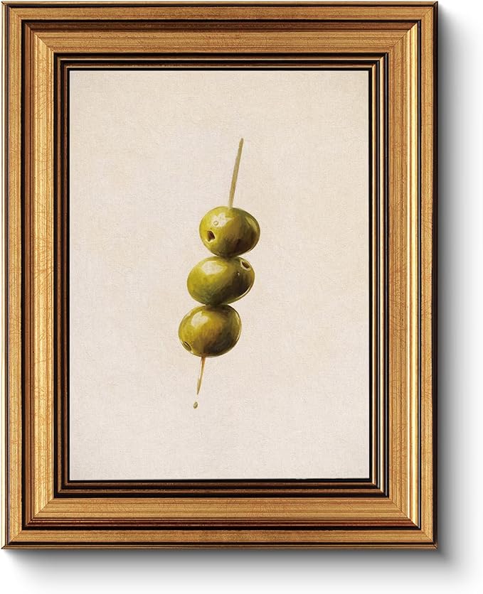 HUARCEY Gold Framed Wall Art for Living Room, Olive Skewers Painting Prints, Vintage Wall Decor for Kitchen, Minimalism Bedroom Wall Art for Home Office A string of olives 10L x 8W