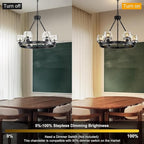 Black Wagon Wheel Chandelier, 24 Inch Black Chandeliers with Unique Glass Shade, 6-Light Crystal Farmhouse Wagon Wheel Chandeliers for Dining Room, Round Chandelier for Living Room, Foyer, Entryway