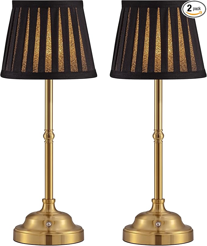 KDG Cordless LED Table Lamp Set of 2, Portables Fabric Shade Desk Lamps, 5000mAh Rechargeable Battery Powered Lighting, Dimmable Light for Dining Room, Bedroom, Bedside,Night Light, Balcony (Black)