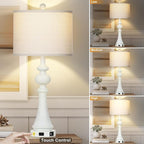28" Farmhouse Lamps Set of 2 with USB A+C Fast Ports & AC Outlets, Vintage Rustic 3-Way Dimmable Touch Control Table Lamps, Rustic Traditional Bedside Nightstand Lamp for Living Room Bedroom White