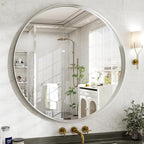 48 Inch Round Bathroom Mirror - Wall Mounted Circle Mirror with Metal Frame, Modern Mirror Suitable for Bathroom, Vanity, Entryway, Living Room, Wall Decor,Silver