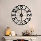 LEIKE Large Wall Clocks,Silent,Non Ticking,Battery Operated Big Retro Round Modern Metal Wall Clock for Living Room, Bedroom,Dinning Room,Farmhouse,Office,Home Decor-20 Inch(Black-Arabic Number)