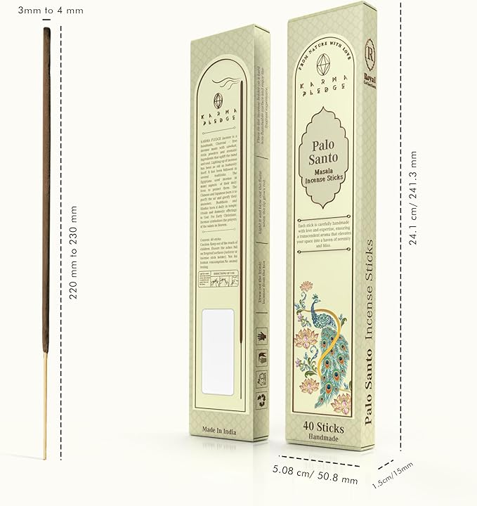Palo Santo Masala Incense Sticks, Organic Hand Rolled Incense, Natural Herbs & Aromatic Ingredients, Contain 40 Sticks Inside, Burn Time 45-60 Min, Spiritual Gift, Incense by Karma Pledge