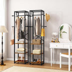 IBUYKE Coat Rack with Shelves, Freestanding Hall Tree with 3 Shelves and 8 Hooks, Industrial Clothes Stand for Entryway, Hallway, Bedroom, Rustic Brown UTMJ088H