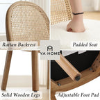 Mid Century Dining Chairs Set of 4, Accent Rattan Side Chairs Sherpa Fabric Kitchen Chair with Solid Wooden Legs for Living Room Dining Room, White