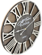 18" Rustic Farmhouse Wash Out Vintage Roman Wooden Wall Clock Silver Hands (Whitewood Lettering, 18 inch)