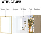 Vittanly 11x14 Picture Frames Set of 9, Shatter Resistant Plexiglass, Display 8x10 Pictures with Mat or 11x14 without Mat, Photo Frames for Wall or Tabletop, Engineered Wood, OAK