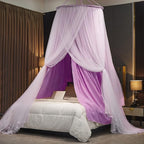 Kertnic Luxurious Bed Canopy for Girls & Adults - Double Layer Princess Canopy with Lace, Round Dome Mosquito Netting for Queen/King Bed Tent (Purple)