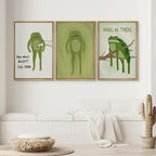 SIGNWIN Framed Canvas Print Wall Art Whimsical Frog Humorous Green Frog Photography Modern Art Minimalist Black and White for Living Room, Bedroom, Office - 16"x24"x3 Natural