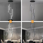 Modern Kitchen Island Dimmable Pendant Light Fixture Black 144W LED Pendant Lights 8 Rings Rectangular Chandelier Staircase Large Chandelier Lobby Living Room Foyer High Ceiling Chandeliers