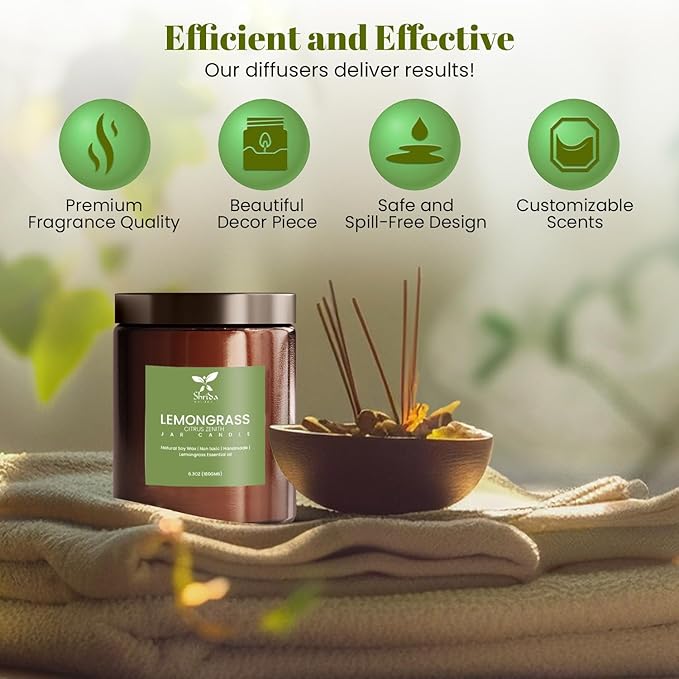 Lemongrass Scented Soy Jar Candle – 6.3oz Natural Soy Wax Candle for Stress Relief – Clean, Long-Lasting Burn – Non-Toxic Aromatherapy Gift for Her – Home Spa & Room Décor