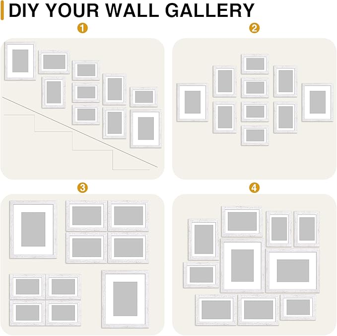 decorUhome Picture Frames Collage Wall Decor for Photo Gallery Display, Assorted Picture Frames set of 10 Including Two 8x10 / Four 5x7 / Four 4x6 for Family Wall Decor, Distressed White, 10 Pack