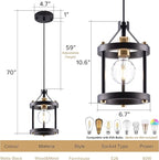 MO&OK Chandelier Set of 3 Vintage Pendant Light Fixture, Black Farmhouse Wooden Metal Chandeliers, Open Frame Hanging Lighting for Diningroom,Bar,Entrance Hall,Kitchen Island Living Room