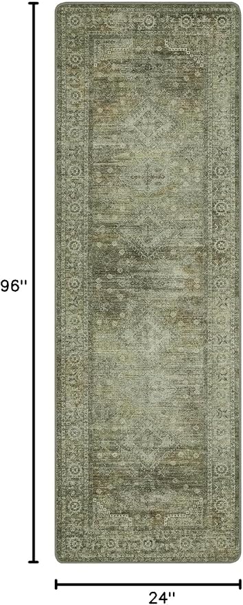 Runner Rug for Hallway Kitchen, 2x8 Machine Washable Runners Rug for Entryway, Soft Modern Boho Throw Rugs, Low Pile Floor Cover with Non Slip Backing, Distressed Light Greyish Sage Green