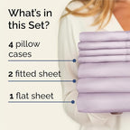 Split King Sheets Set 7 Piece - Includes 4 Pillowcases - Bed Sheets Split King - Soft Hotel Luxury Bedding - Cooling & Breathable - 1 Flat & 2 Fitted & 4 Pillowcases w/ Deep Pockets - Light Lavender