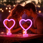 BRIGHTDECK 2 Pack Heart Neon Signs, LED Lights Battery Operated or USB Powered Decoration Lamp, Neon Lights Decor for Valentine's Day Gifts, Wedding, Party, Pink Room Decor (Pink Heart)