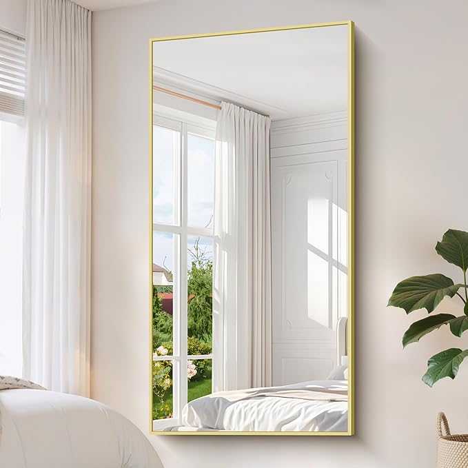 YIROMAN Bathroom Mirror 72"x36", Large Brushed Gold Bathroom Mirror for Over Sink with Aluminum Frame, Rectangular Vanity Mirror with Right Angle, Wall Mirror Hangs Horizontal or Vertical