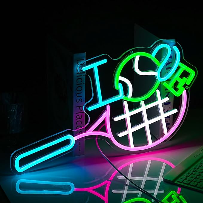 I Love Tennis Neon Sign Distinctive Tennis Led Neon Light for Wall Decor Dimmable USB Tennis Neon Signs Light Up Sign for Gymnasium Club Sports Store Bedroom Gifts(12.6 * 16.5In)