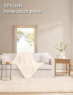 YnM Chunky Throw Blanket, Hand Knitted with Chenille Yarn, Skin Friendly, Ventilated and Breathable, Machine Washable, Home Décor Piece for Couch, Sofa and Bed (Butter Cream, 30x40 Inch)