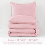 Litanika Pink Comforter Set Queen Size, 3 Pieces Lightweight Soft Fluffy Solid Bedding Set, All Season Bed Set (90x90In Comforter & 2 Pillowcases)