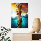 Framed Jesus Christ Canvas Wall Art The Hand of God Jesus Reaching Into Water Christian Painting Prints Biblical Wall Decor Religious Room Decor for Church Prayer Room Schools Hospitals 16" x 24"
