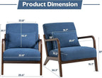 Modern Accent Chair, Cotton Linen Fabric Upholstered Lounge Armchair with Solid Wood Frame for Living Room, Bedroom, Reading Nook (Blue)