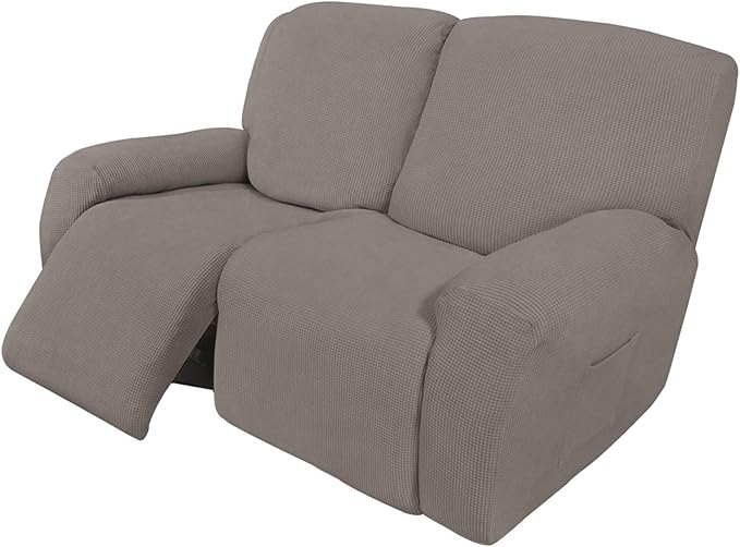 Easy-Going 6 Pieces Recliner Loveseat Stretch Sofa Slipcover Sofa Cover Furniture Protector Couch Soft with Elastic Bottom Kids, Spandex Jacquard Fabric Small Checks Taupe