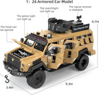 Compatible for 1:24 Alloy Armored Car Model, Collectible Diecast Saber-Toothed Tiger Explosive Protected Vehicle Toy, Pull Back Toy Car with Sound and Light for Adult Kids (Yellow)