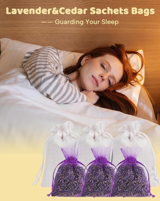 26 Pack Cedar Chips and Natural Dried Lavender Sachets Bags - Stop Clothes Damage, Cedar and Lavendar Home Fragrance for Drawers and Closets