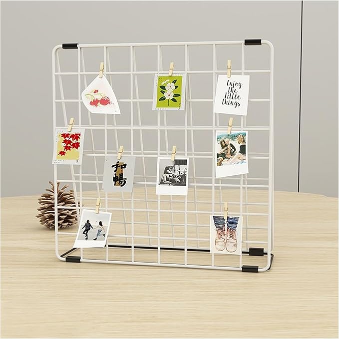 Photo Display Rack, Note Display Rack, Double-sided Photo Metal Rack, Suitable for Use As a Home Desk Photo Organizer, With 20 Wooden Clips, White