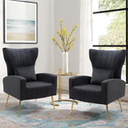 X-VOLSPORT Velvet Accent Chairs Set of 2, Mid Century Modern High Back Living Room Chair with Waist Pillow, Upholstered Arm Chair with Metal Gold Legs for Bedroom, Club, Black