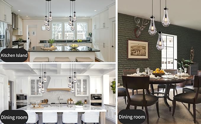 Raindrop Pendant Light Kitchen Island, 3 Lights Black Pendant Lights for Dining Room, 3-Light Bronze Pendant Lighting For Bedroom, Cluster Pendant Light for Bathroom, Livring Room Includes Bulb