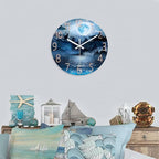 XFM Extra Large Blue Wall Clock 24 Inch Round Silent Non-Ticking Battery Operated Wall Clocks Glass Moon Forest Deer Decorative Clock for Kitchen Living Room Home Office